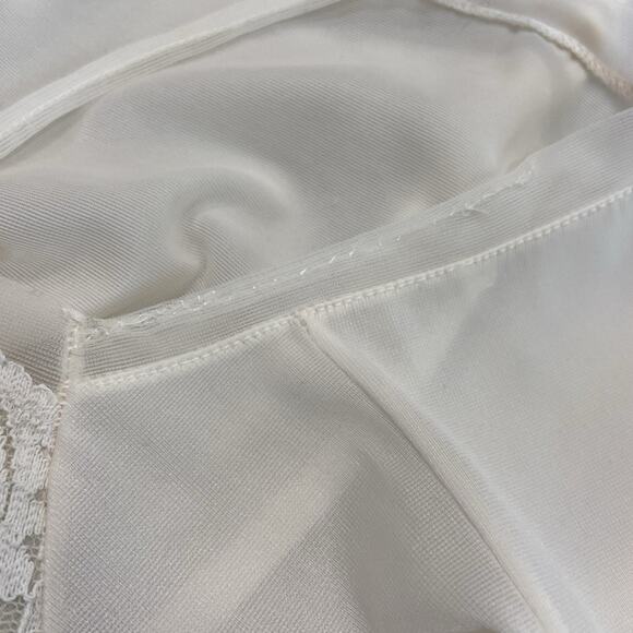 Vintage 60s Perlon Creamy White Nylon Lacy Retro Pinup Full Slip Dress Size S/M - Picture 13 of 15